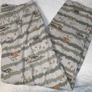 Large Flyshacker 100% cotton camo dogs birds pajama pants